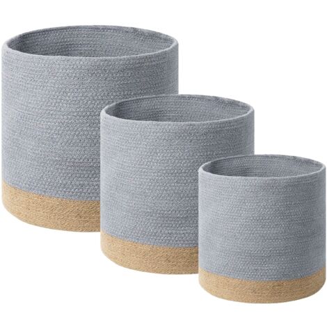 Conjunto de 3 cestas de algodón beige gris yute ropa accesorio boho Basima