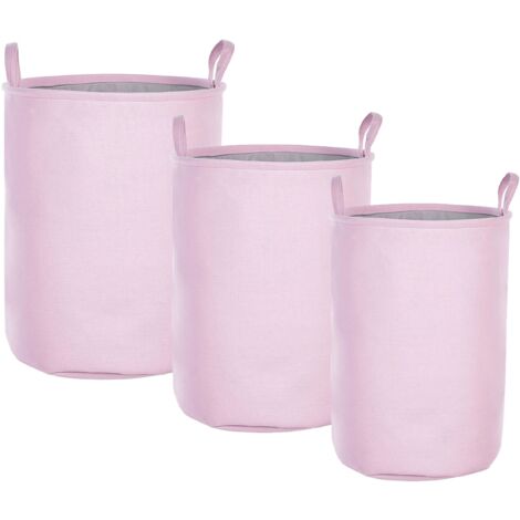 Conjunto de 3 cestas de poliéster rosa gris algodón cordón accesorio Archa