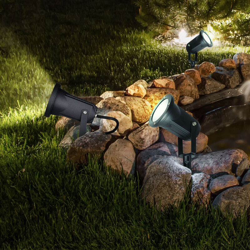

Juego de 3 focos de exterior enchufables ALU de tierra, focos de terraza, orientables IP44