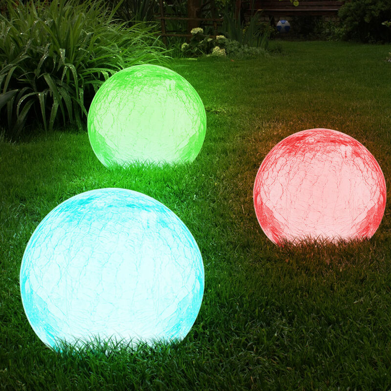 

Conjunto de 3 luces de enchufe de bola de cristal solar RGB LED luces de cambio de ruta de acceso al aire libre del jardín
