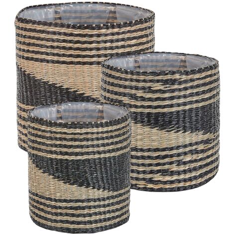 Conjunto de 3 macetas de algas marinas natural cestas para plantas interior boho Rattail