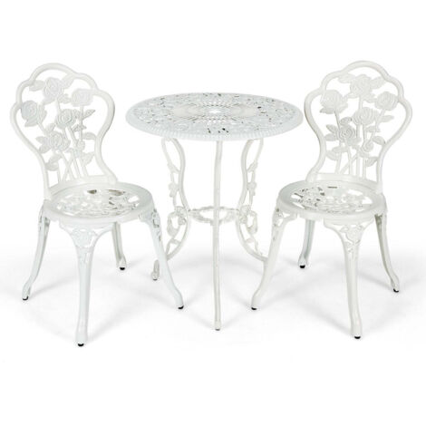 Conjunto de 3 mesas redondas y 2 sillas 60 x 685 cm cómodas y resistentes a la intemperie estilo antiguo aluminio fundido blanco 200012000