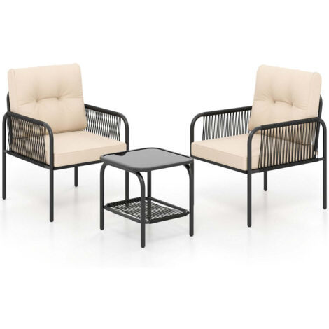 Conjunto de 3 muebles de terraza 66 x 58 x 75 cm diseño cómodo y funcional en ratán sintético negro 200011907