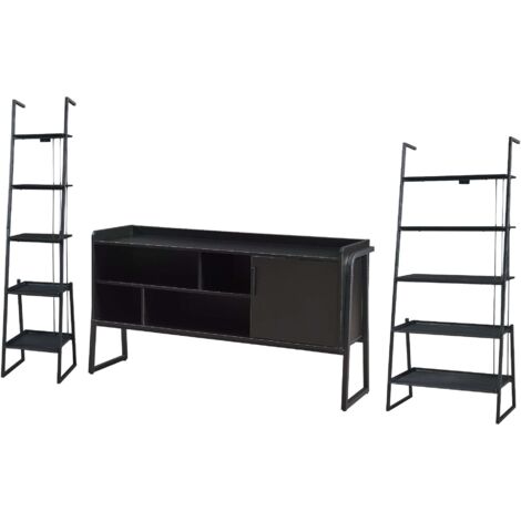 Conjunto de 3 muebles que incluye mueble de TV y 2 estantes de escalera color negro 030009388