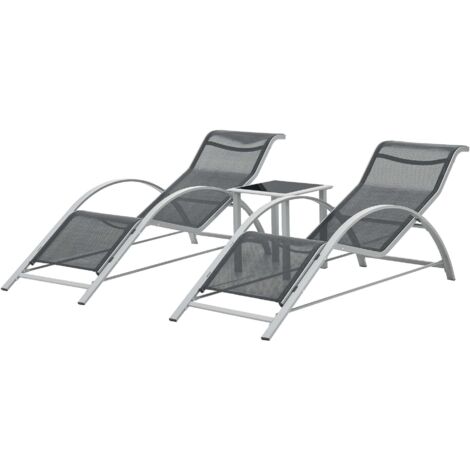 Conjunto de 3 piezas de mobiliario de jardín: tumbonas y mesa gris y negro 030008780