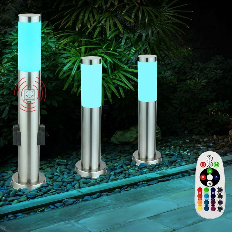 

Juego de 3 luces LED RGB para exteriores, atenuadores, control remoto, lámparas de jardín, enchufes para detectores de movimiento