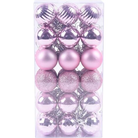Conjunto de 36 bolas navideñas decorativas, bolas colgantes brillantes, decoración para fiestas, árbol de Navidad, boda (4 cm, rosa)