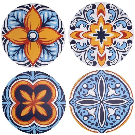 Conjunto de 4 azulejos de madera redondos en tonos azules de 20 cm de diámetro y 0,5 cm de grosor