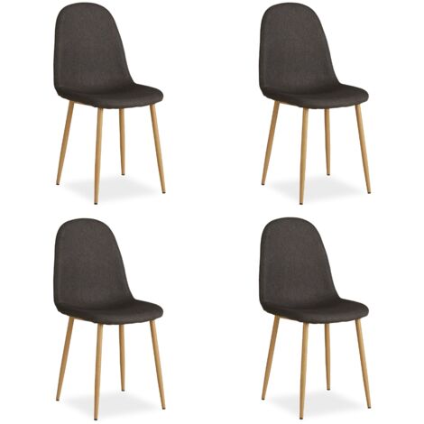 Conjunto de 4 cómodas y modernas sillas de comedor de cocina en tela antracita con patas de metal y aspecto madera CDS06203