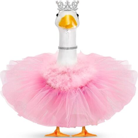 Conjunto de 4 disfraces de princesa ganso para césped artificial, de 58 cm o 43 cm, que incluye tutú, corona, collar y plumas. Decoración para exteriores, jardín y porche.