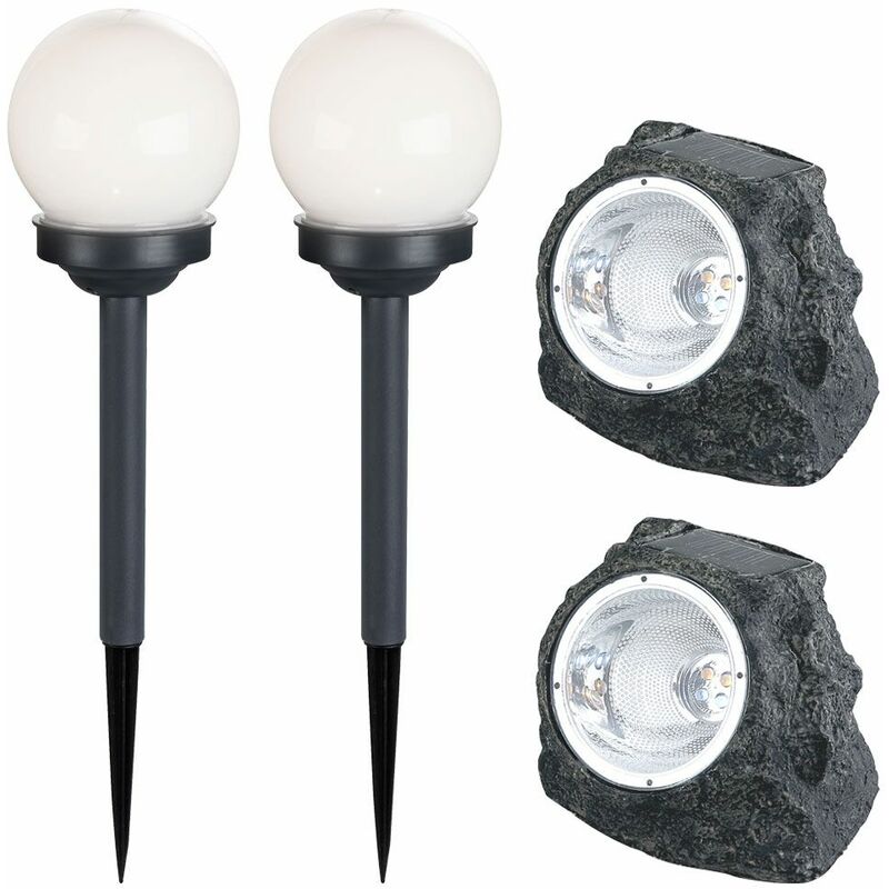 

Conjunto de 4 LED Lámparas solares Ball Plug Lights Garden Path Stone Design Deco Spotlights Patio