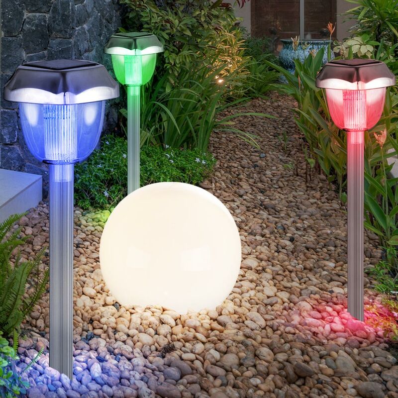 

Conjunto de 4 luces exteriores de bola solar LED Lámparas enchufables de cambio de color RGB Lámparas de punta de decoración de jardín