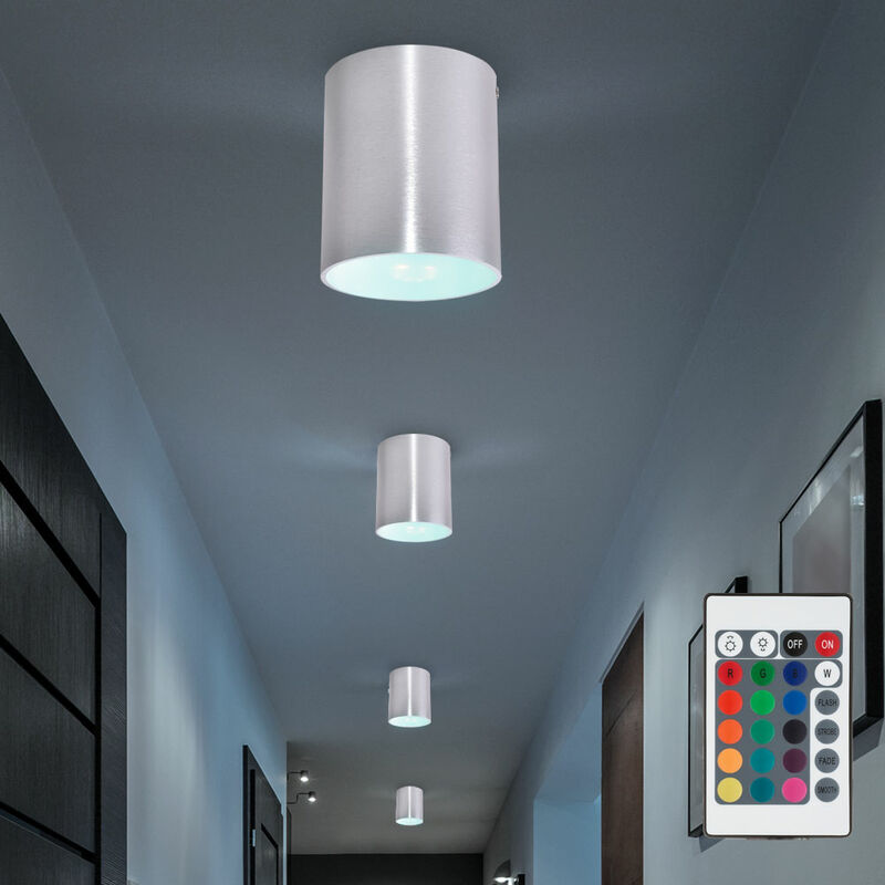 

Juego de 4 focos de superficie, plafones, luces, control remoto en un juego que incluye lámparas LED RGB