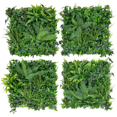 Conjunto de 4 paneles de seto artificial de 50 x 50 cm solución decorativa y de privacidad de estilo moderno fabricados en PE verde 200019217