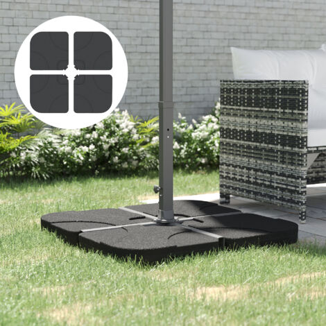 Conjunto de 4 Pesos Rellenables con Agua o Arena de HDPE para Sombrillas con Base Cruzada 50x50x7,5 cm c/u Negro