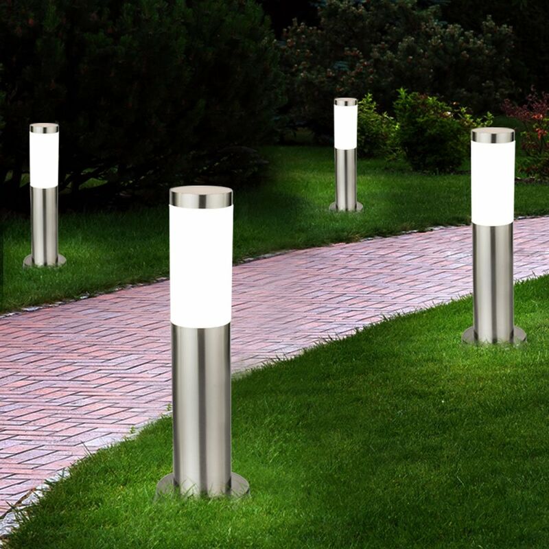 

Juego de 4 luces de pie de acero inoxidable, iluminación exterior en un juego que incluye bombillas LED