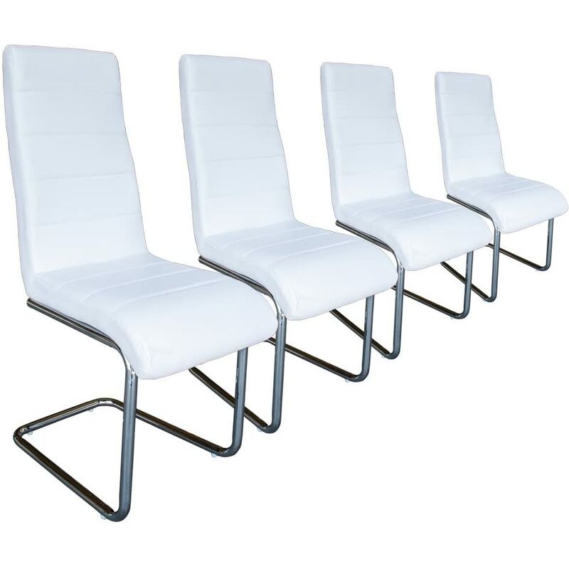 

Mog Casa - Conjunto de 4 sillas blanco de comedor en Piel sintética Patas cromadas S5