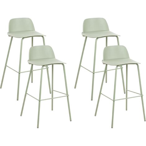 Conjunto de 4 sillas de bar modernas taburetes asiento de plástico sintético verde pistacho pastel claro patas de metal pintado sillas de cocina Mora