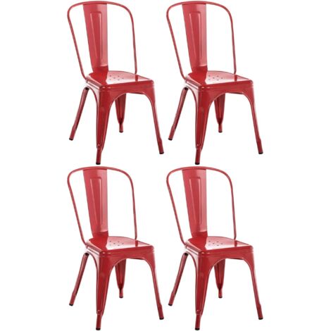 Conjunto de 4 sillas de comedor apilables con respaldo de estilo industrial en metal rojo 100006171