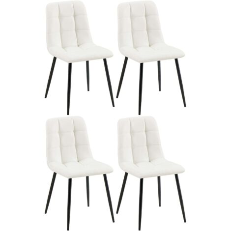 Conjunto de 4 sillas de comedor con costuras cuadradas asiento de PVC blanco y patas de metal negro 100007652