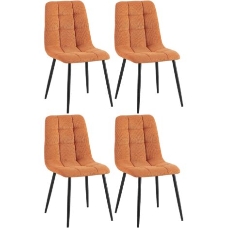 Conjunto de 4 sillas de comedor con costuras cuadradas decorativas en pana naranja y metal negro 100007767