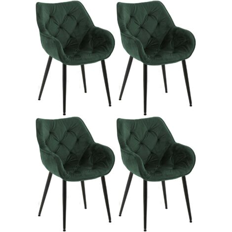 Conjunto de 4 sillas de comedor con costuras decorativas en terciopelo verde y patas de metal negro 100007575