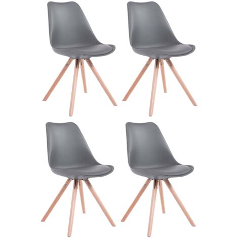 Conjunto de 4 sillas de comedor de diseño escandinavo en plástico gris y PVC con patas redondas de madera clara 100008574