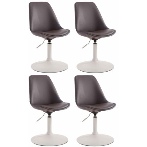 Conjunto de 4 sillas de comedor giratorias con altura regulable tapizado de PVC marrón y patas de trompeta de metal blanco 100008524