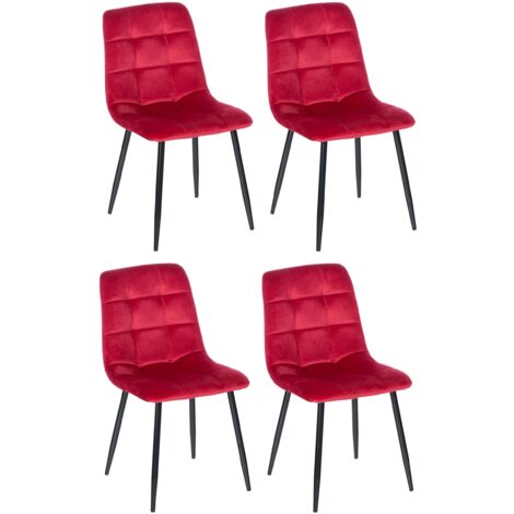 Conjunto de 4 sillas de comedor modernas y cómodas en terciopelo rojo y metal negro 100001790
