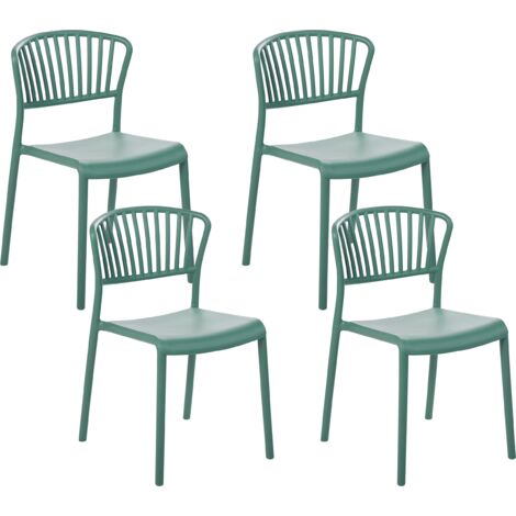 Conjunto de 4 sillas de comedor plástico verde apilable interior exterior Gela