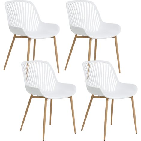 Conjunto de 4 sillas de comedor resistentes material sintético poliéster madera patas de hierro blanco Kleve