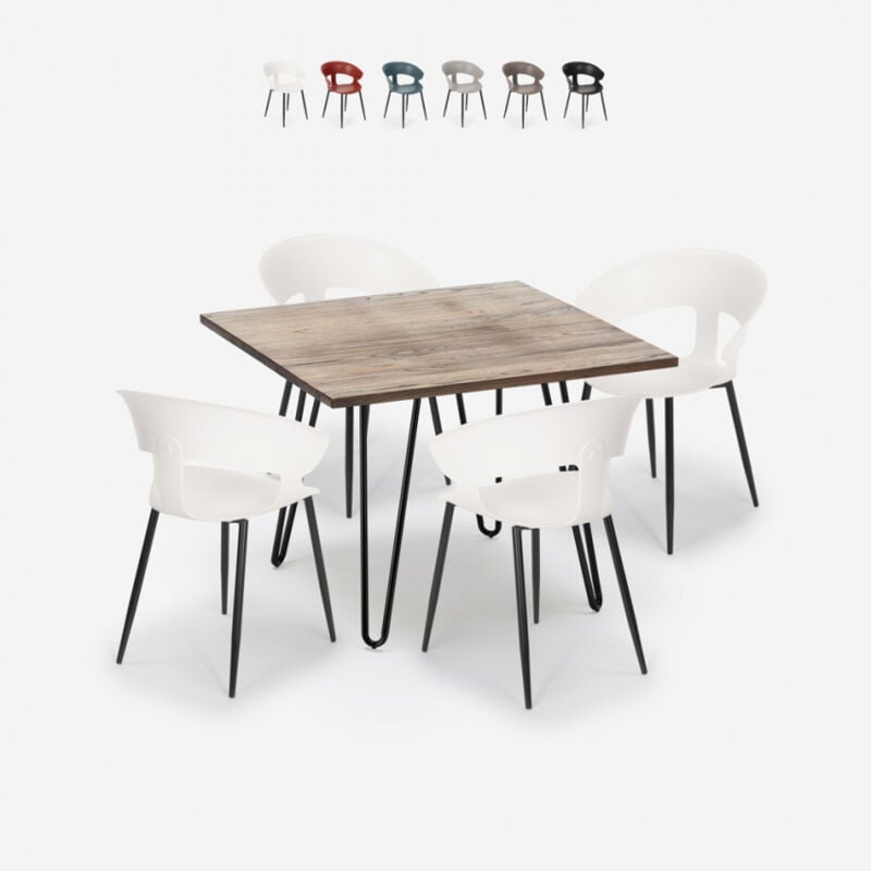 

Conjunto de 4 sillas mesa de diseño moderno 80x80cm cocina de restaurante industrial Maeve | Color: Blanco
