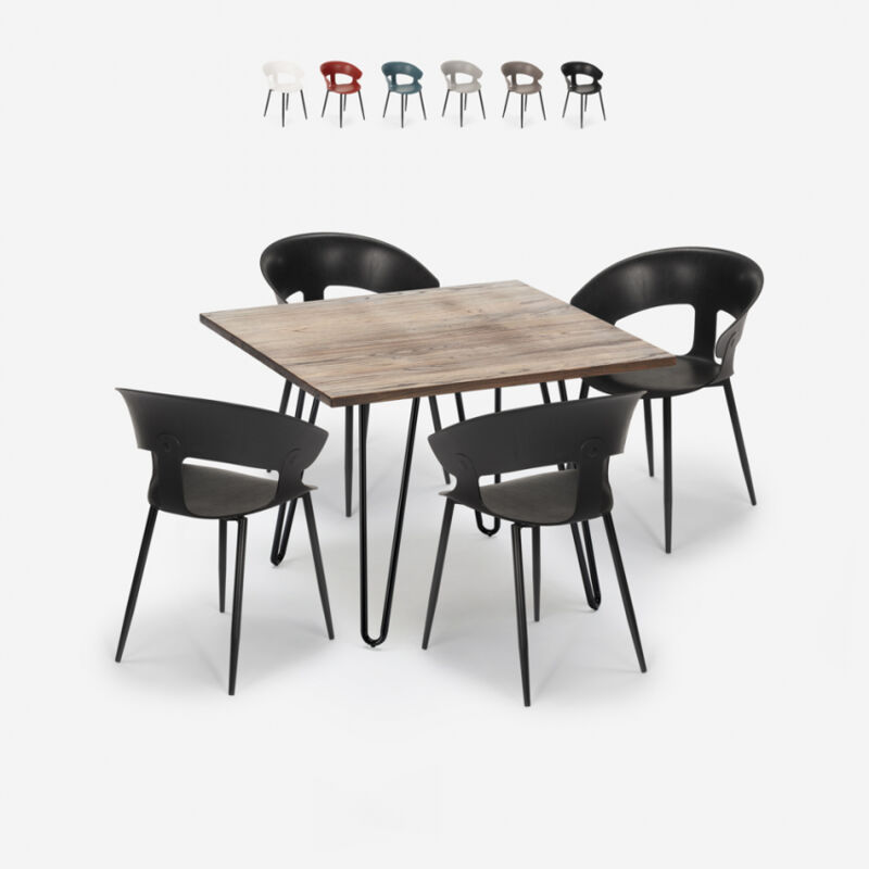 

Ahd Amazing Home Design - Conjunto de 4 sillas mesa de diseño moderno 80x80cm cocina de restaurante industrial Maeve | Color: Negro