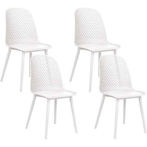 Conjunto de 4 sillas moderno de comedor minimalista asiento sintético blanco patas diseño abierto red respaldo Emory