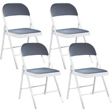 Conjunto de 4 sillas plegables estructura de metal blanco asiento y respaldo acolchados gris oscuro Sparks