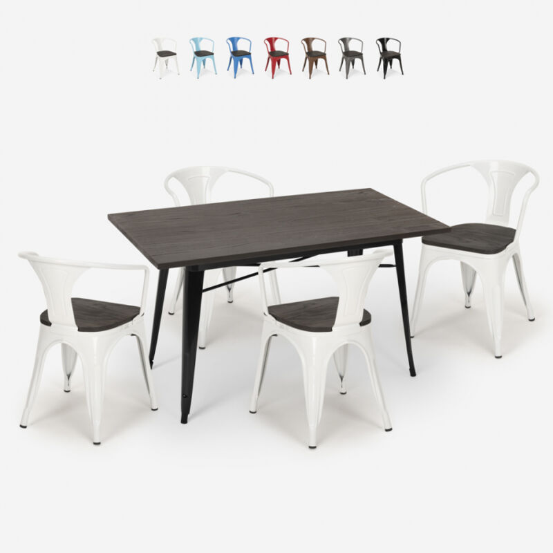 

Conjunto de 4 sillas tolix mesa madera 120x60cm comedor industrial Caster Wood | Blanco