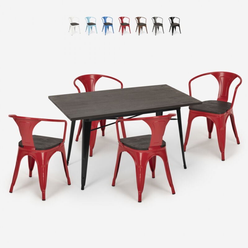 

Conjunto de 4 sillas tolix mesa madera 120x60cm comedor industrial Caster Wood | Color: Rojo