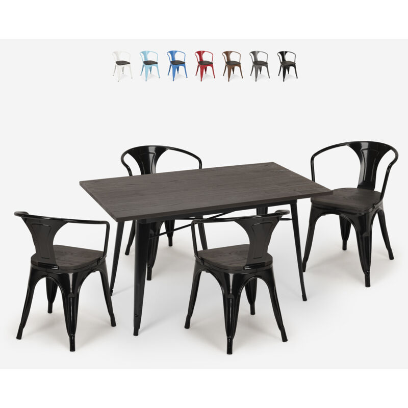 

Conjunto de 4 sillas tolix mesa madera 120x60cm comedor industrial Caster Wood | Color: Negro