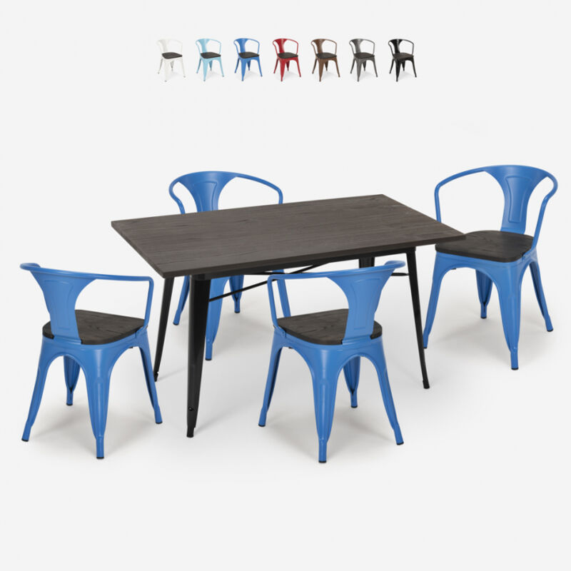

Conjunto de 4 sillas tolix mesa madera 120x60cm comedor industrial Caster Wood | Color: Azul Marino