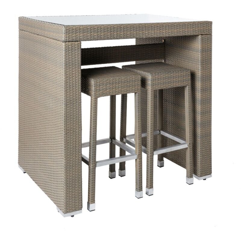 

Conjunto de 4 taburetes altos y mesa alta de jardín Marlenetopo de rattán sintético y cristal