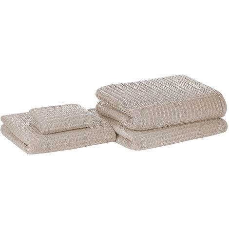 Conjunto de 4 toallas de baño y alfombrilla de baño de algodón beige zero twist Areora