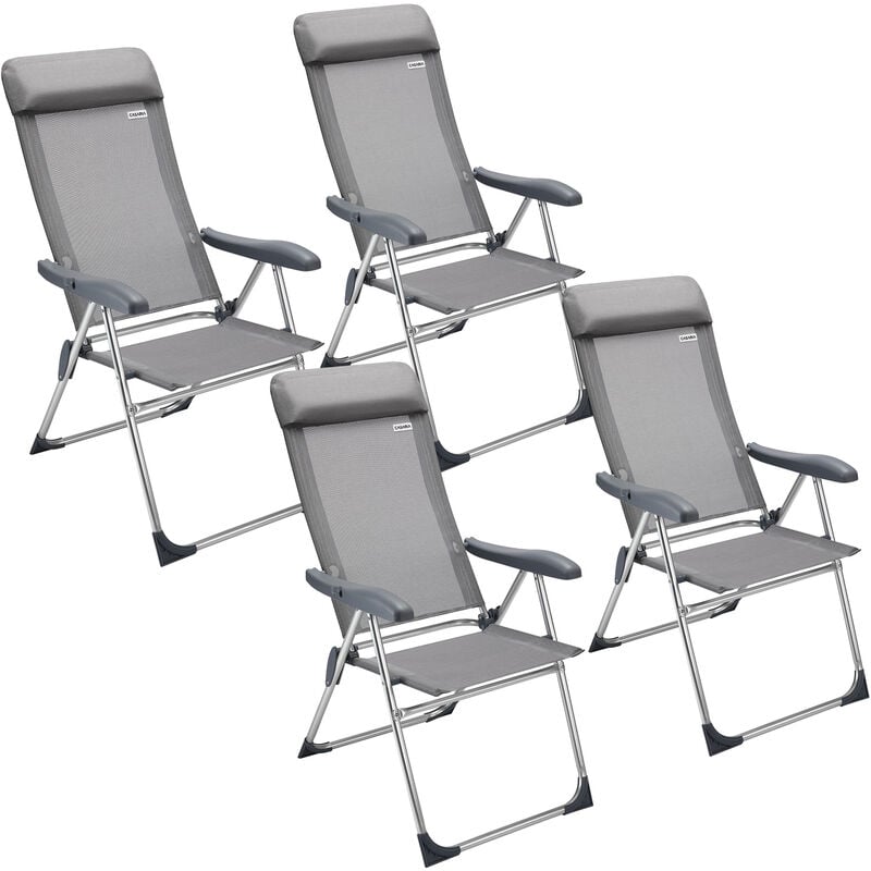 

Set de 4x sillas de jardín de aluminio Gris 60x109 cm plegables resistentes respaldo ajustable 5 niveles - Casaria