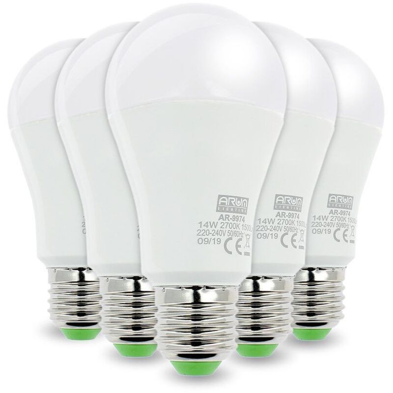 

Conjunto de 5 bombillas LED E27 14W Eq 100W | Temperatura de color: 4000K blanco neutro