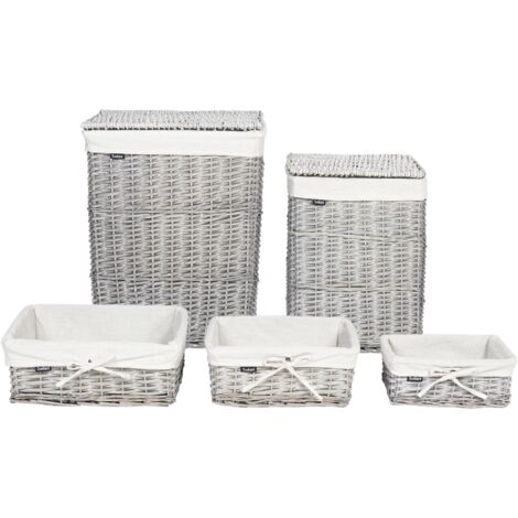 Conjunto de 5 cestas para la ropa almacenaje de baño de sauce gris Ella