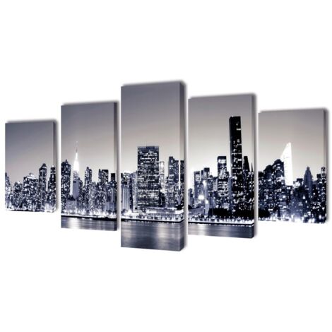 Conjunto de 5 lienzos de pared impresos Skyline de Nueva York monocromo DEC022921
