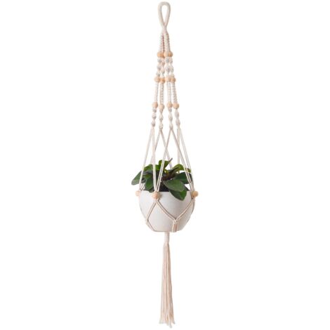 Conjunto de 5 macetas de macramé para interior y exterior. Cestas colgantes elaboradas con cuerda de algodón de alta calidad y decoradas con cuentas.