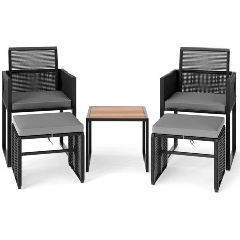 Conjunto de 5 muebles de terraza 53 x 52 x 85 cm cómodos asientos acolchados y pufs multifuncionales en ratán sintético negro 200011915