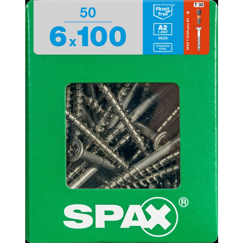

tornillos T-A2 estrella más Inox 100 x 6 mm - 50pcs - Spax