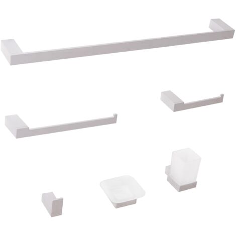 Conjunto de 6 accesorios de baño minimalista de aluminio con vaso y jabonera plateado Tumaco