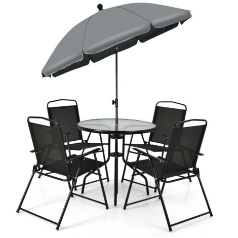 Conjunto de 6 muebles de jardín 80 x 71 cm sillas plegables ergonómicas sombrilla grande inclinable en acero gris 200021138